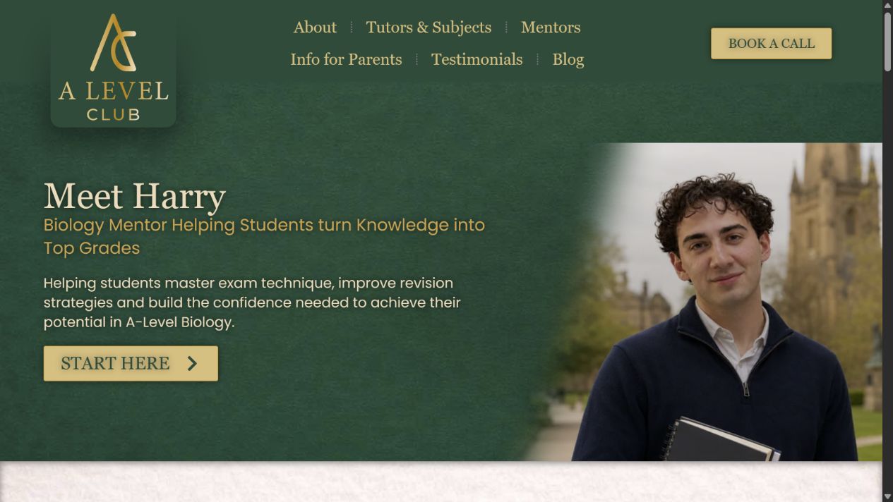 Harry’s mentor page showing his Biology specialism, teaching approach and enquiry call to action