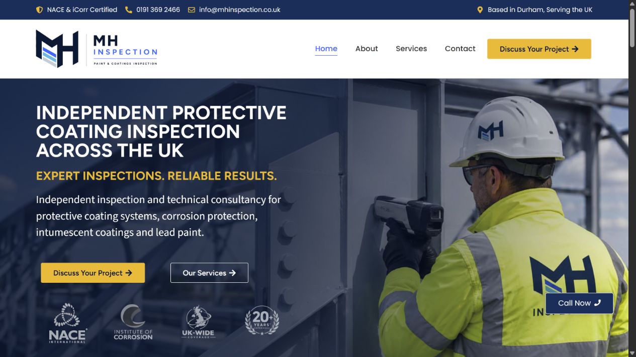 The new MH Inspection website and brand presentation